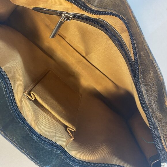 Tooled Leather Tobacco Handbag Purse Shoulder Bag Floral‎ Flowers Zipper Closure - Picture 13 of 16